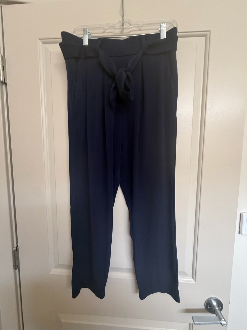 New York & Company Navy Paperbag Waist Wide-Leg Pants